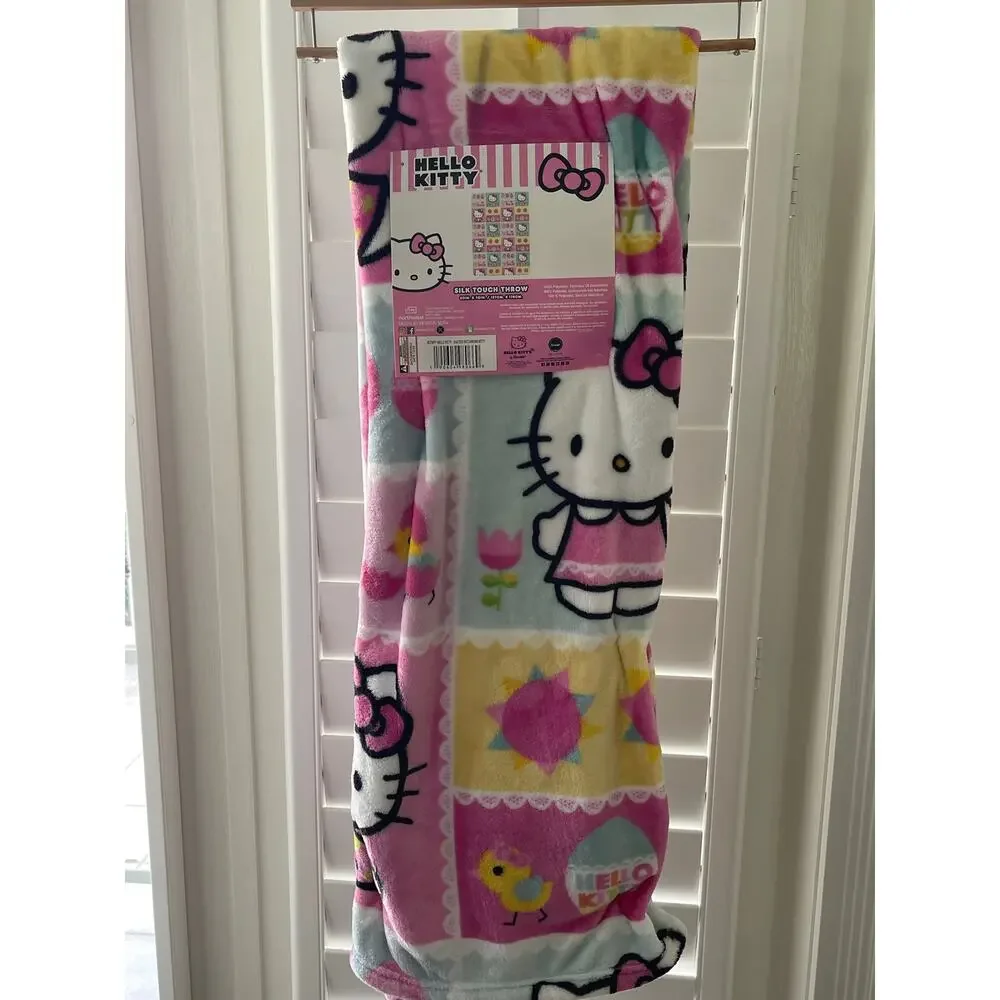 Hello Kitty Pink Silk Touch Throw Blanket 50 x 70 Super Soft Plush NEW Stamps